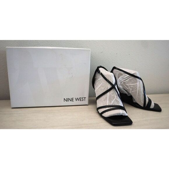 Nine West Women's Sz 5M Black Rolga 3 Strappy Wedge Heels - Picture 1 of 11
